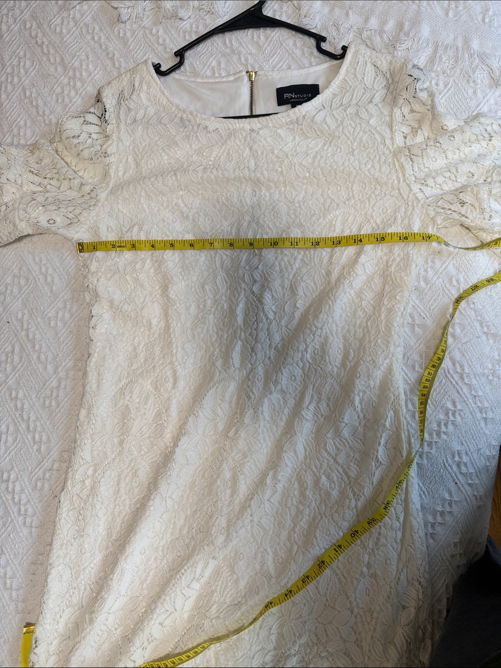 White Lace Dress with Short Bell Sleeve / Bridal Shower or Christmas Party - Picture 15 of 16